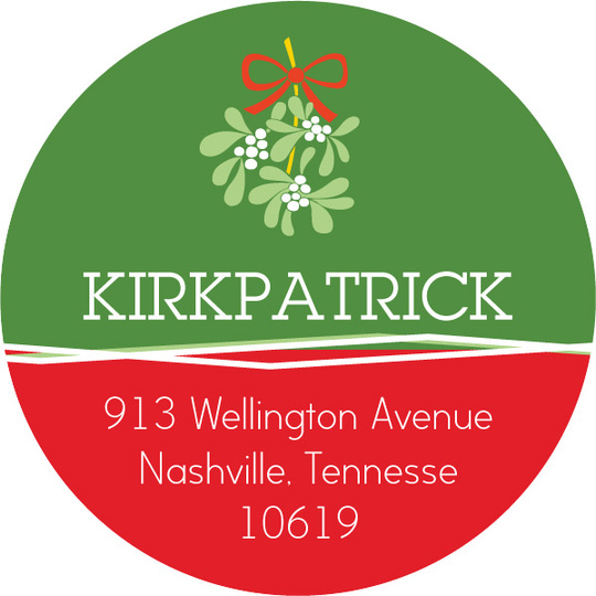 Green Mistletoe Round Address Labels